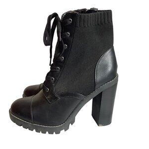 BCBGeneration Black Lace-Up High Heel Ankle Booties Side Zip Rugged Sole Women 9